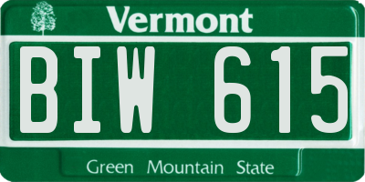 VT license plate BIW615