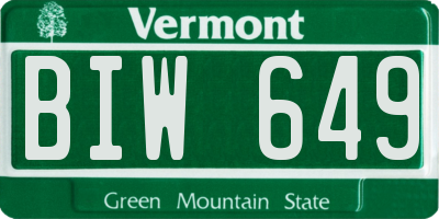 VT license plate BIW649