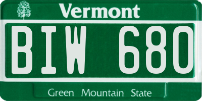 VT license plate BIW680