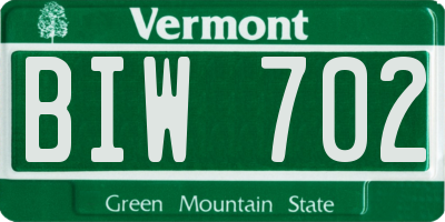 VT license plate BIW702