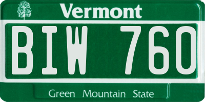 VT license plate BIW760