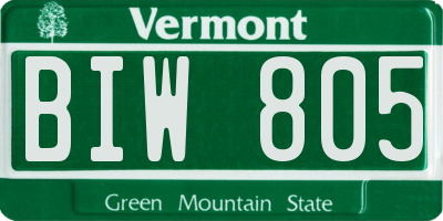 VT license plate BIW805
