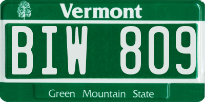 VT license plate BIW809