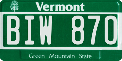 VT license plate BIW870