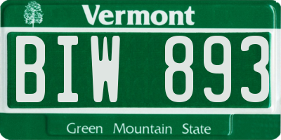 VT license plate BIW893