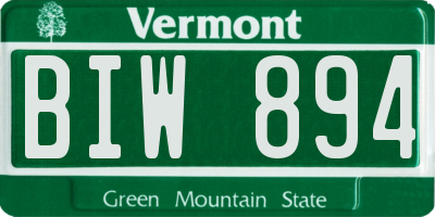 VT license plate BIW894