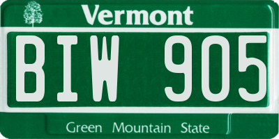 VT license plate BIW905