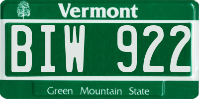 VT license plate BIW922