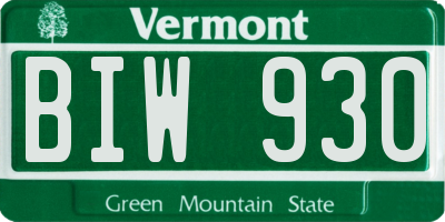 VT license plate BIW930