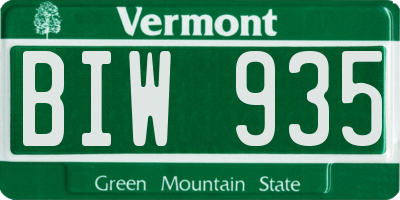 VT license plate BIW935