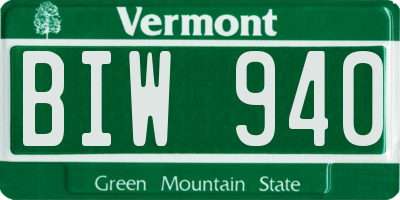 VT license plate BIW940