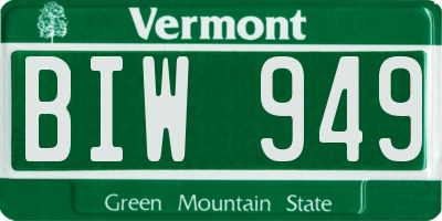 VT license plate BIW949
