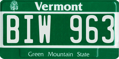 VT license plate BIW963