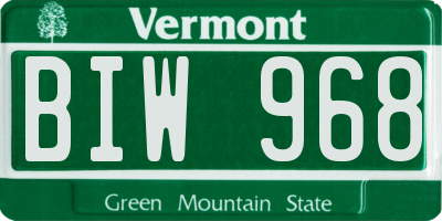 VT license plate BIW968