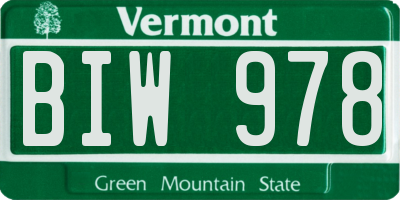 VT license plate BIW978