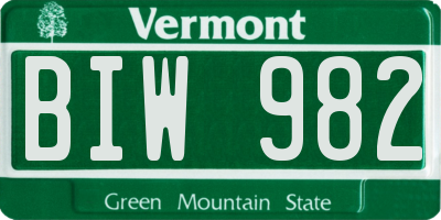 VT license plate BIW982