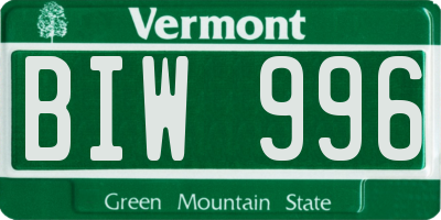 VT license plate BIW996