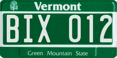 VT license plate BIX012