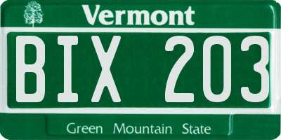 VT license plate BIX203