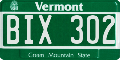 VT license plate BIX302