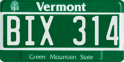 VT license plate BIX314