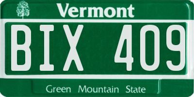 VT license plate BIX409