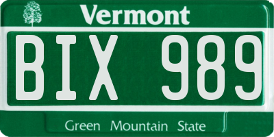 VT license plate BIX989