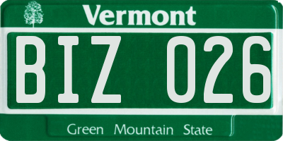 VT license plate BIZ026