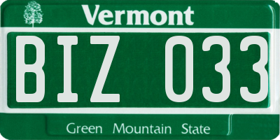 VT license plate BIZ033