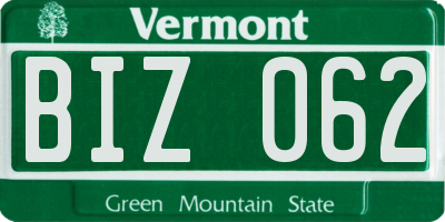 VT license plate BIZ062