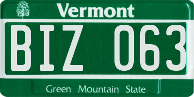 VT license plate BIZ063