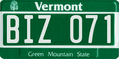VT license plate BIZ071