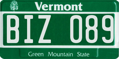VT license plate BIZ089