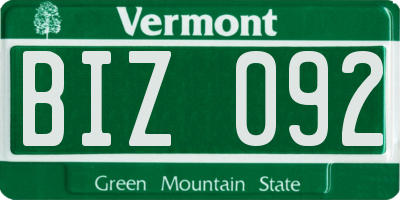 VT license plate BIZ092