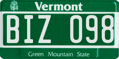 VT license plate BIZ098