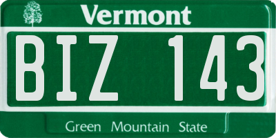 VT license plate BIZ143