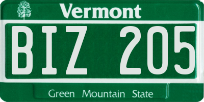 VT license plate BIZ205