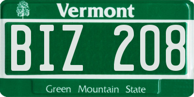VT license plate BIZ208