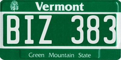 VT license plate BIZ383