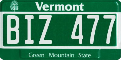 VT license plate BIZ477