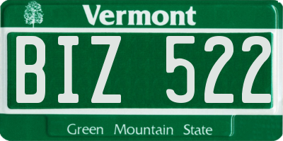 VT license plate BIZ522