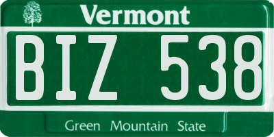 VT license plate BIZ538