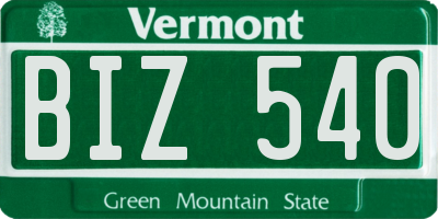 VT license plate BIZ540