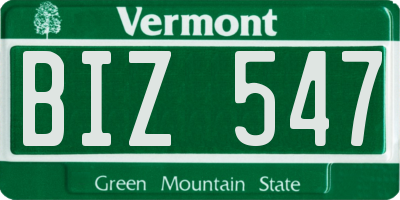 VT license plate BIZ547