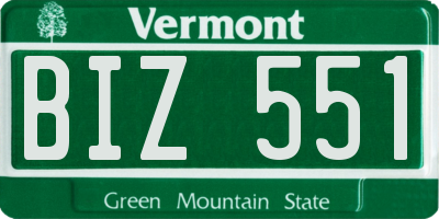 VT license plate BIZ551