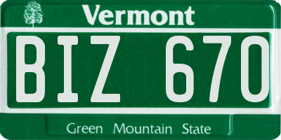 VT license plate BIZ670