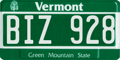 VT license plate BIZ928