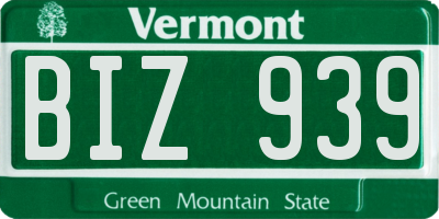 VT license plate BIZ939