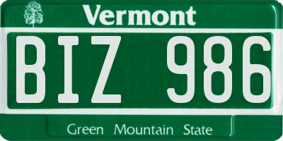 VT license plate BIZ986