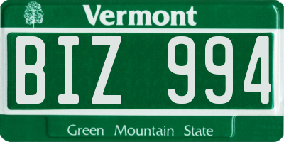 VT license plate BIZ994